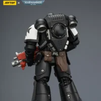 the back of the Action Figure - JOYTOY Black Templars Intercessor with Bolt Rifle, Bolt Pistol and Chainsword 1 18 - Warhammer 40K rectangle image