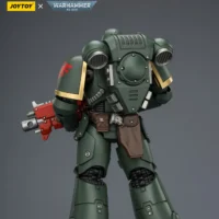the back of the Action Figure - JOYTOY Dark Angels Intercessor with Bolt Rifle, Bolt Pistol and Chainsword 1 18 - Warhammer 40K rectangle image