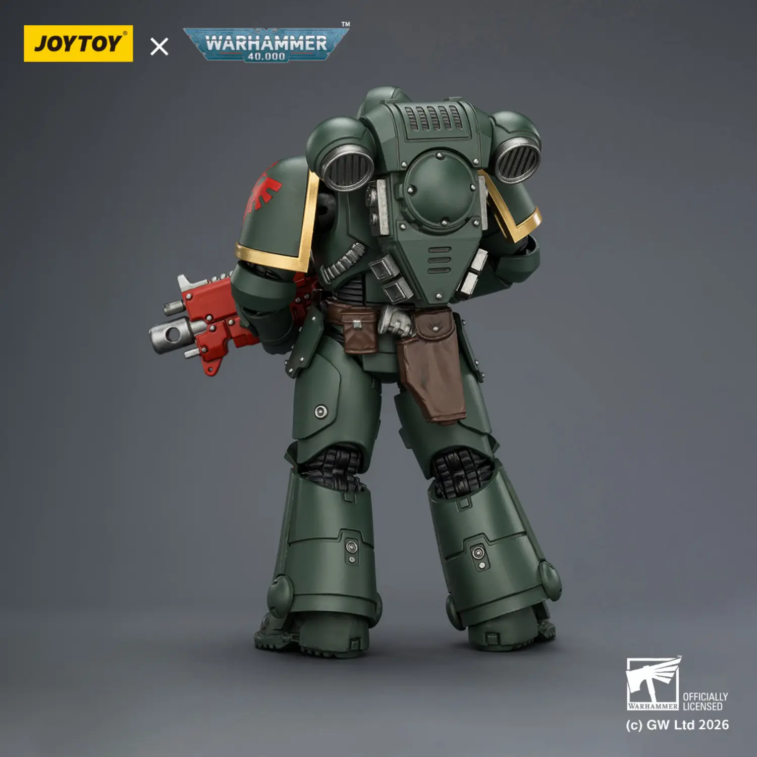 the back of the Action Figure - JOYTOY Dark Angels Intercessor with Bolt Rifle, Bolt Pistol and Chainsword 1 18 - Warhammer 40K