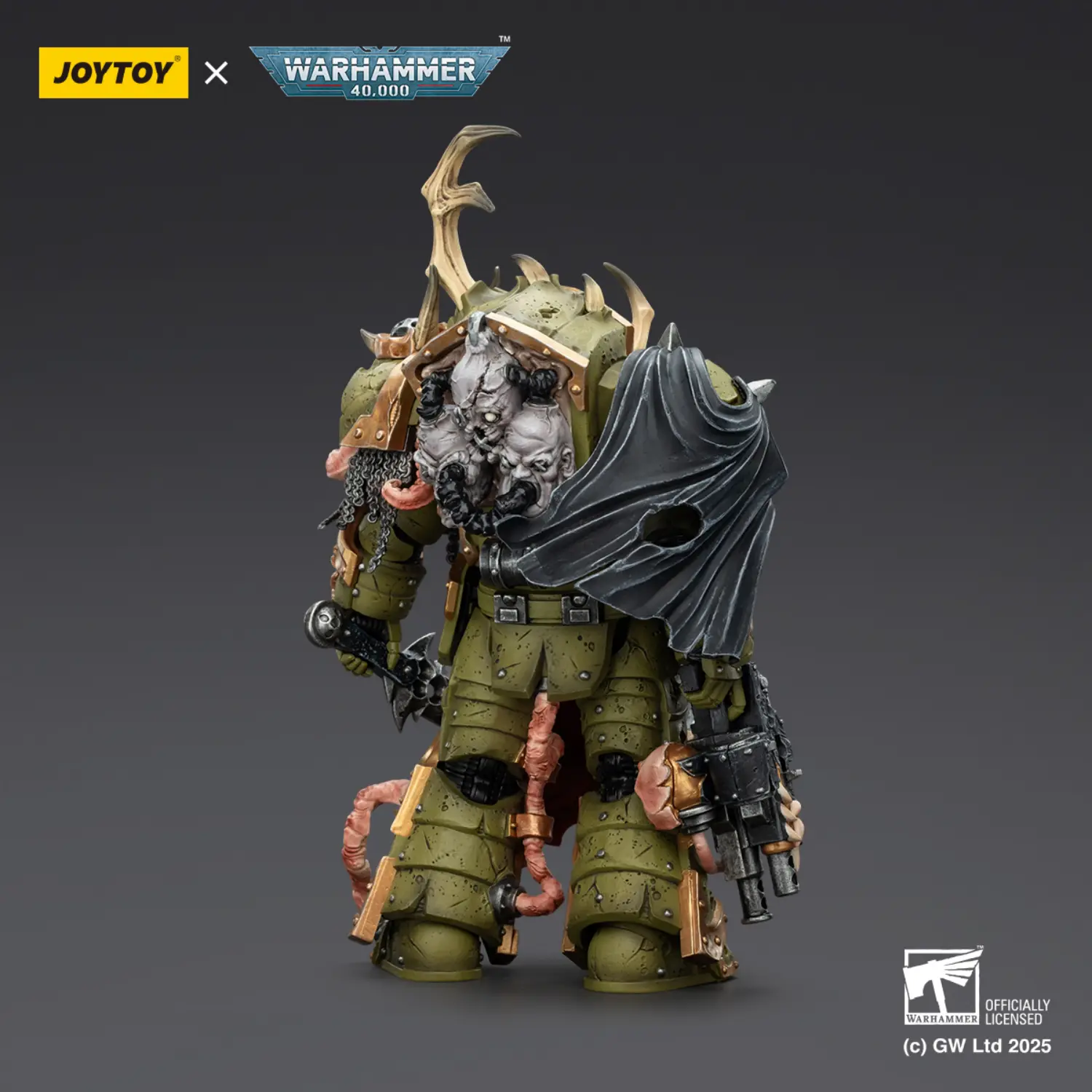 the back of the Action Figure - JOYTOY Death Guard Blightlord Terminator with Combi-bolter and Bubotic Blade 1 18 - Warhammer 40K