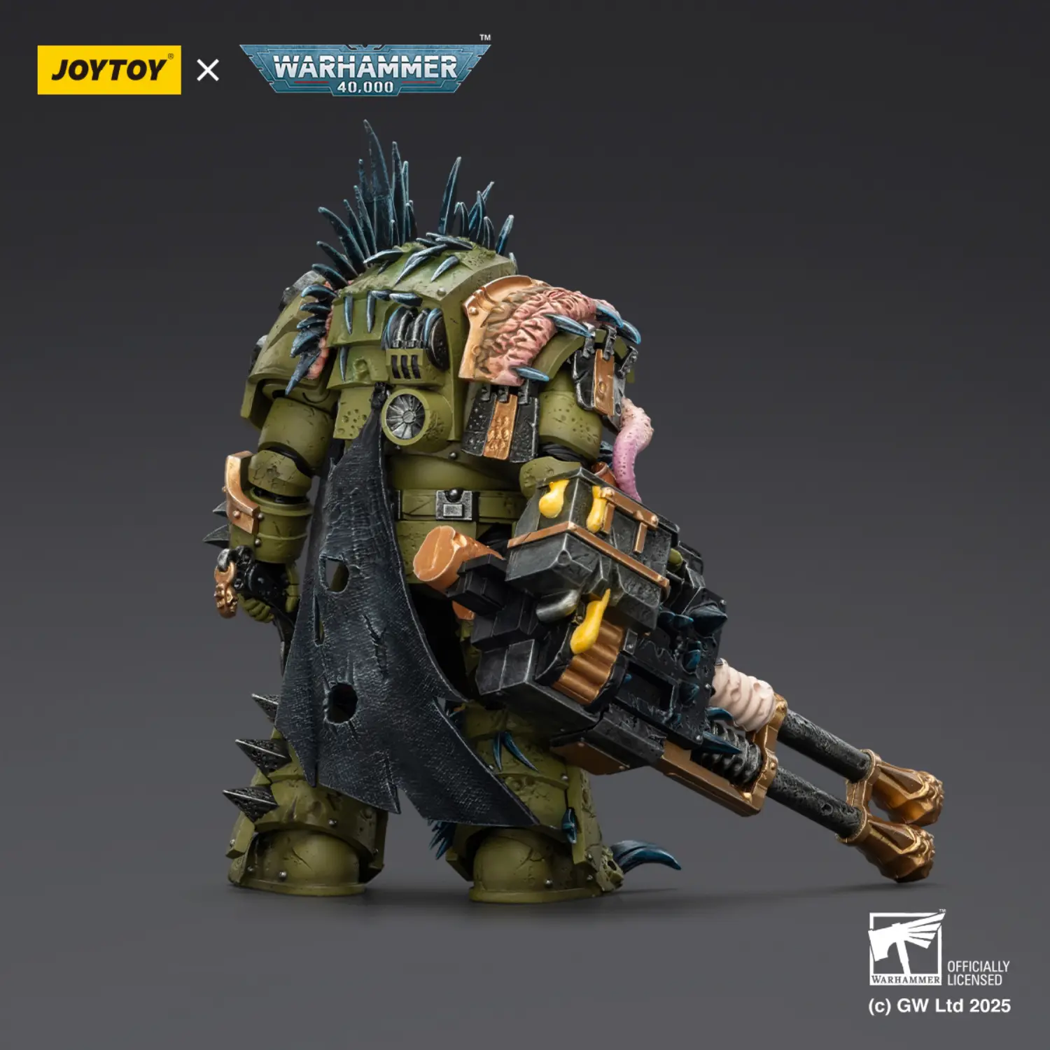 the back of the Action Figure - JOYTOY Death Guard Blightlord Terminator with Reaper Autocannon and Bubotic Blades 1 18 - Warhammer 40K the back of the Action Figure - JOYTOY Death Guard Blightlord Terminator with Reaper Autocannon and Bubotic Blades 1 18 - Warhammer 40K