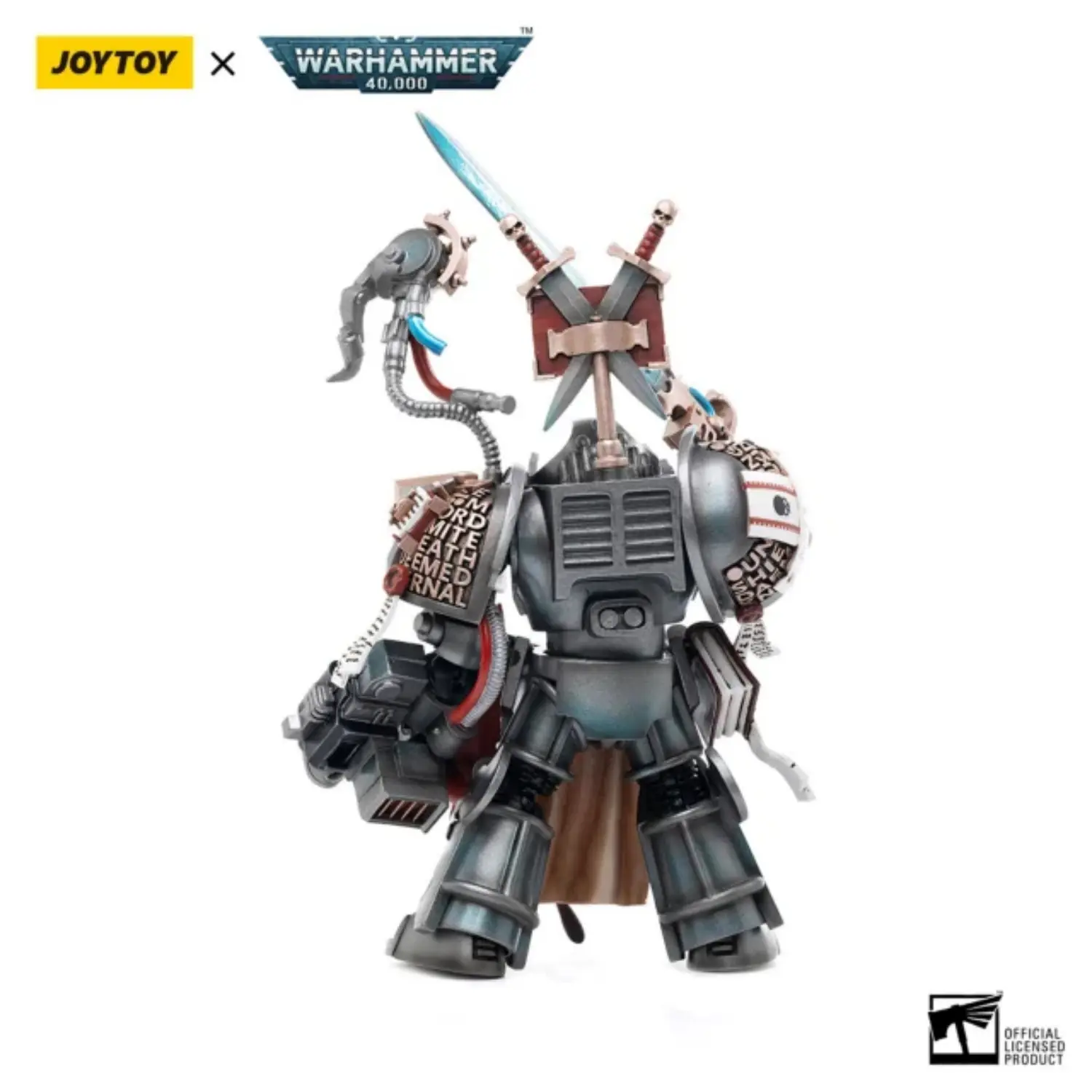 the back of the Action Figure - JOYTOY Grey Knights Terminator Incanus Neodan 1 18 - Warhammer 40K in white background the back of the Action Figure - JOYTOY Grey Knights Terminator Incanus Neodan 1 18 - Warhammer 40K in white background
