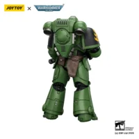 the back of the Action Figure - JOYTOY Salamanders Intercessor with Bolt Rifle, Bolt Pistol and Chainsword 1 18 - Warhammer 40K in white background the back of the Action Figure - JOYTOY Salamanders Intercessor with Bolt Rifle, Bolt Pistol and Chainsword 1 18 - Warhammer 40K in white background