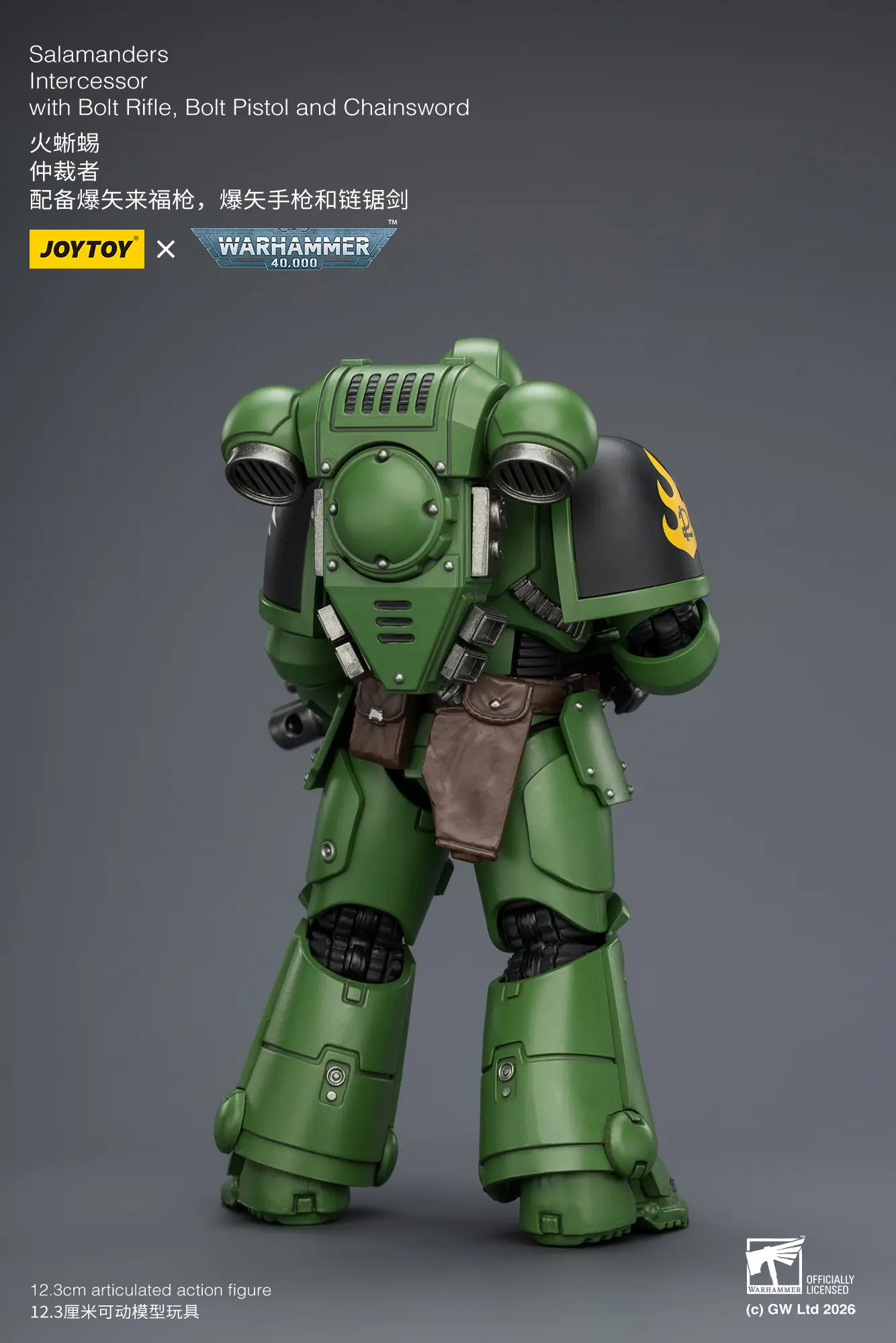 the back of the Action Figure - JOYTOY Salamanders Intercessor with Bolt Rifle, Bolt Pistol and Chainsword 1 18 - Warhammer 40K rectangle image the back of the Action Figure - JOYTOY Salamanders Intercessor with Bolt Rifle, Bolt Pistol and Chainsword 1 18 - Warhammer 40K rectangle image