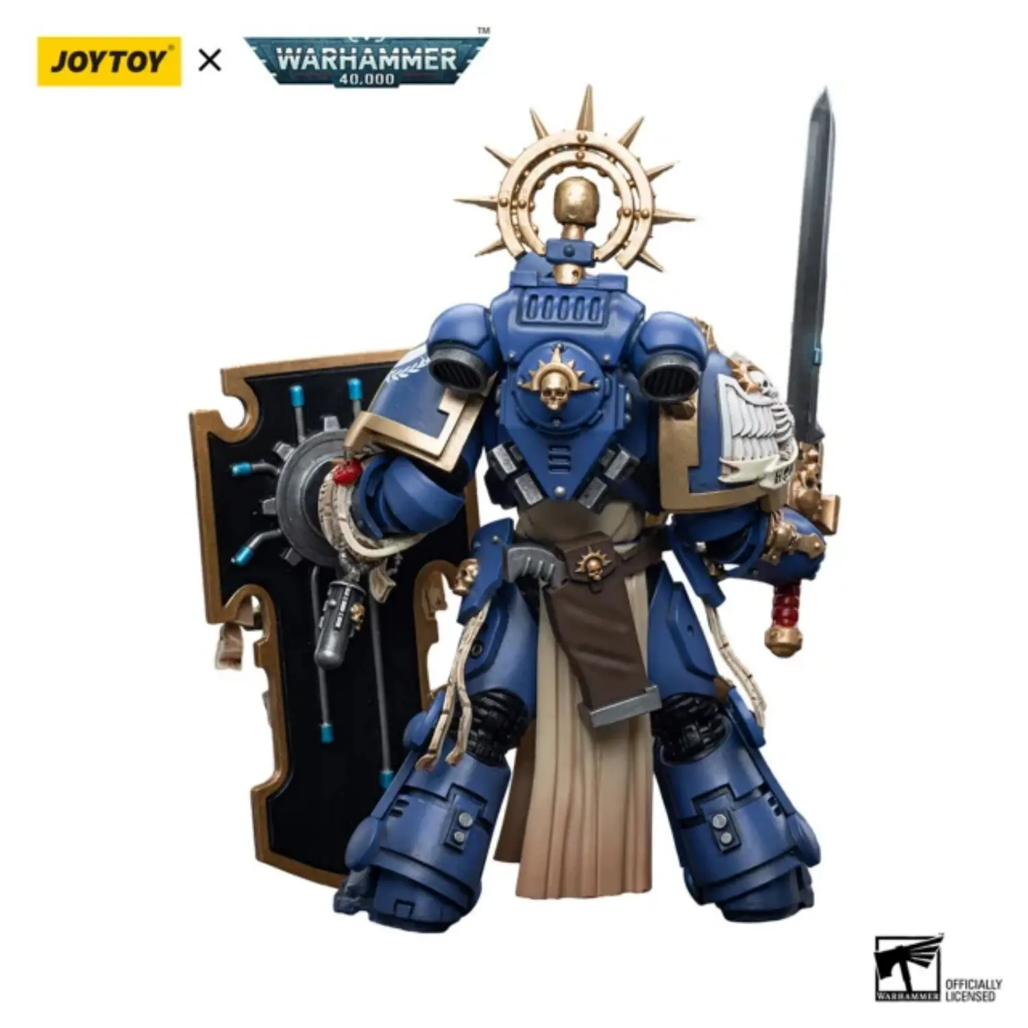 the back of the Action Figure - JOYTOY Ultramarines Primaris Captain with Relic Shield and Power Sword 1 18 - Warhammer 40K in white background the back of the Action Figure - JOYTOY Ultramarines Primaris Captain with Relic Shield and Power Sword 1 18 - Warhammer 40K in white background