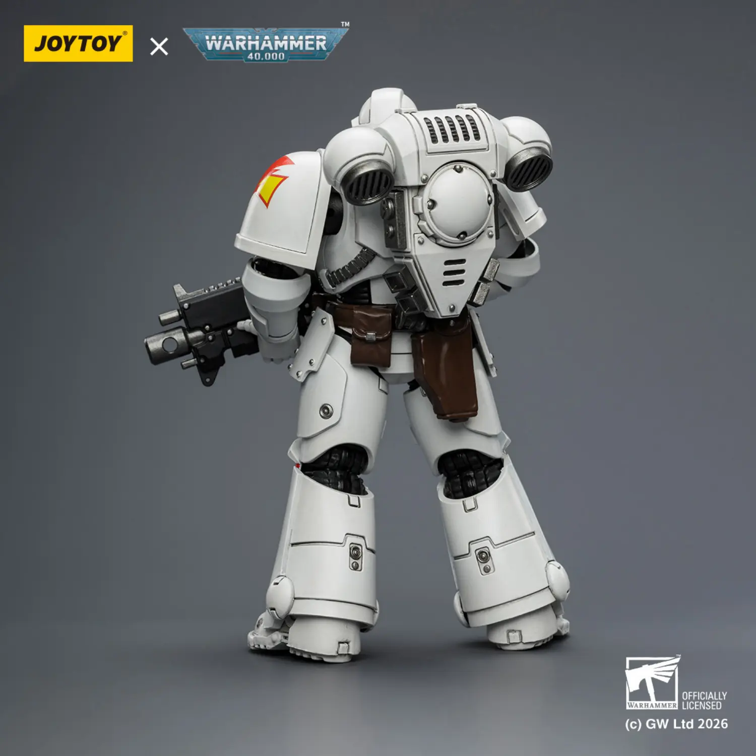 the back of the Action Figure - JOYTOY White Scars Intercessor with Bolt Rifle, Bolt Pistol and Chainsword 1 18 - Warhammer 40K