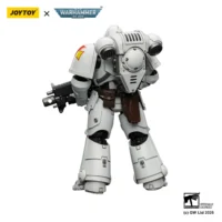 the back of the Action Figure - JOYTOY White Scars Intercessor with Bolt Rifle, Bolt Pistol and Chainsword 1 18 - Warhammer 40K in white background