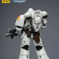 the back of the Action Figure - JOYTOY White Scars Intercessor with Bolt Rifle, Bolt Pistol and Chainsword 1 18 - Warhammer 40K rectangle image