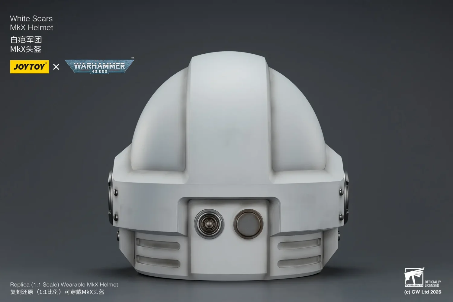 the back of the Action Figure - JOYTOY White Scars MkX Helmet 1 1 Life-Size Replica - Warhammer 40K rectangle image