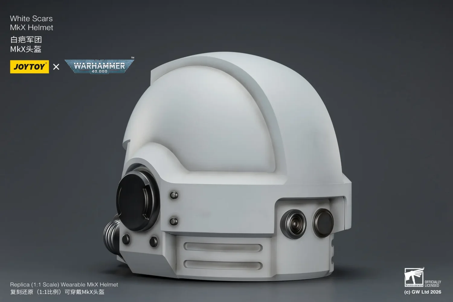 the back of the Action Figure - JOYTOY White Scars MkX Helmet 1 1 Life-Size Replica - Warhammer 40K rectangle image 7