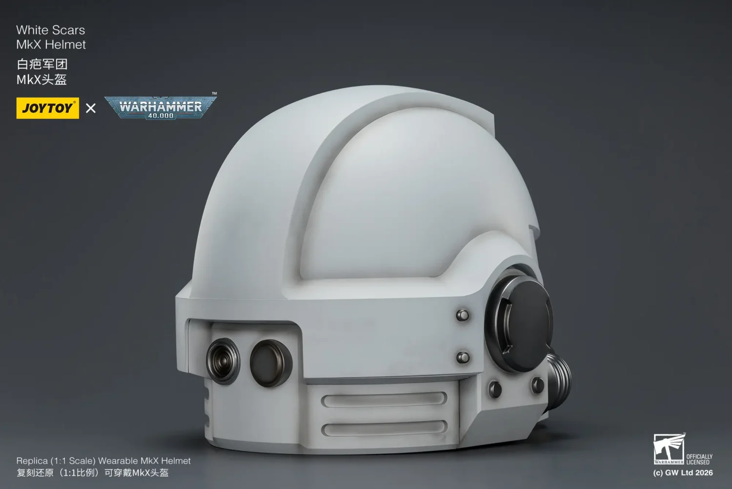the back of the Action Figure - JOYTOY White Scars MkX Helmet 1 1 Life-Size Replica - Warhammer 40K rectangle image 8