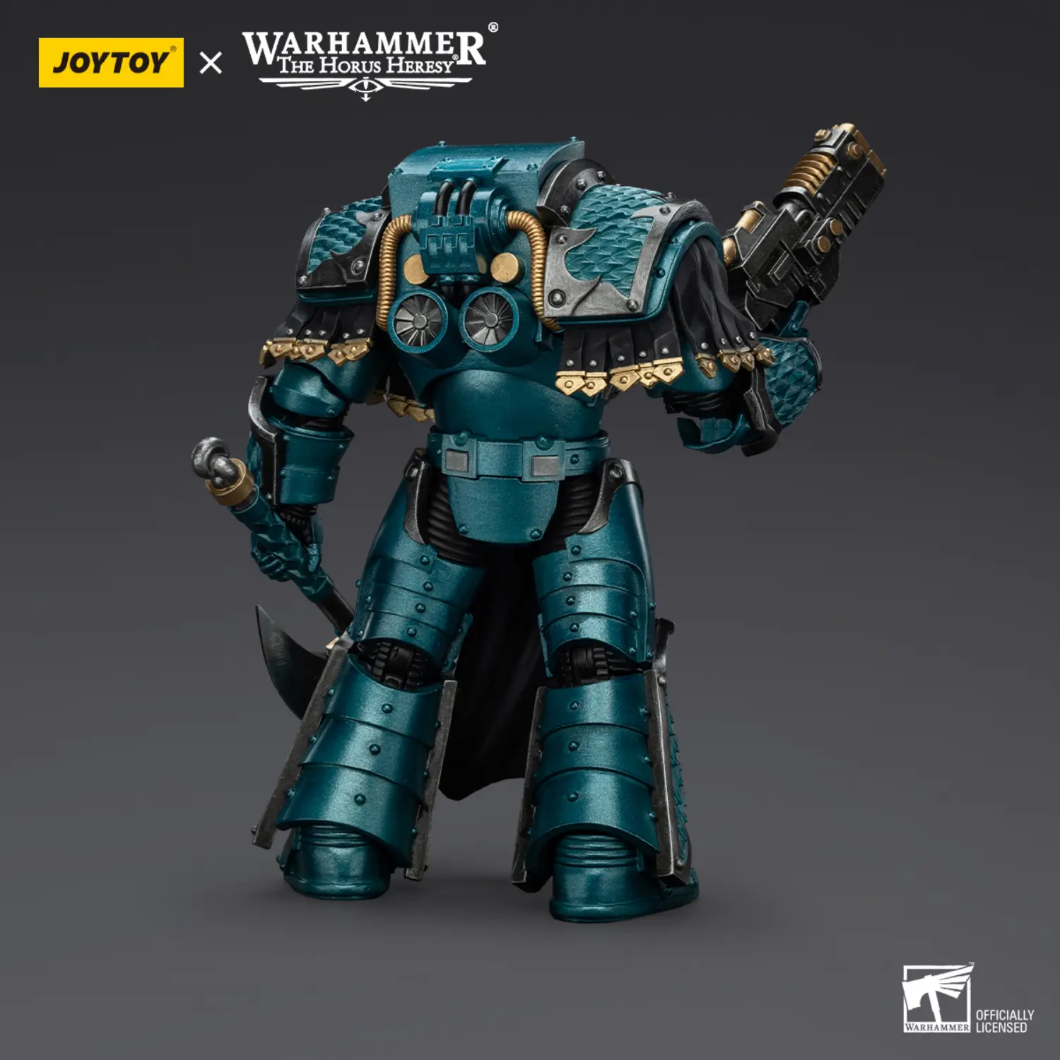 the back of the Action Figure - JoyToy Alpha Legion Lernaean Terminator with Volkite Charger 1 18 - Warhammer The Horus Heresy the back of the Action Figure - JoyToy Alpha Legion Lernaean Terminator with Volkite Charger 1 18 - Warhammer The Horus Heresy