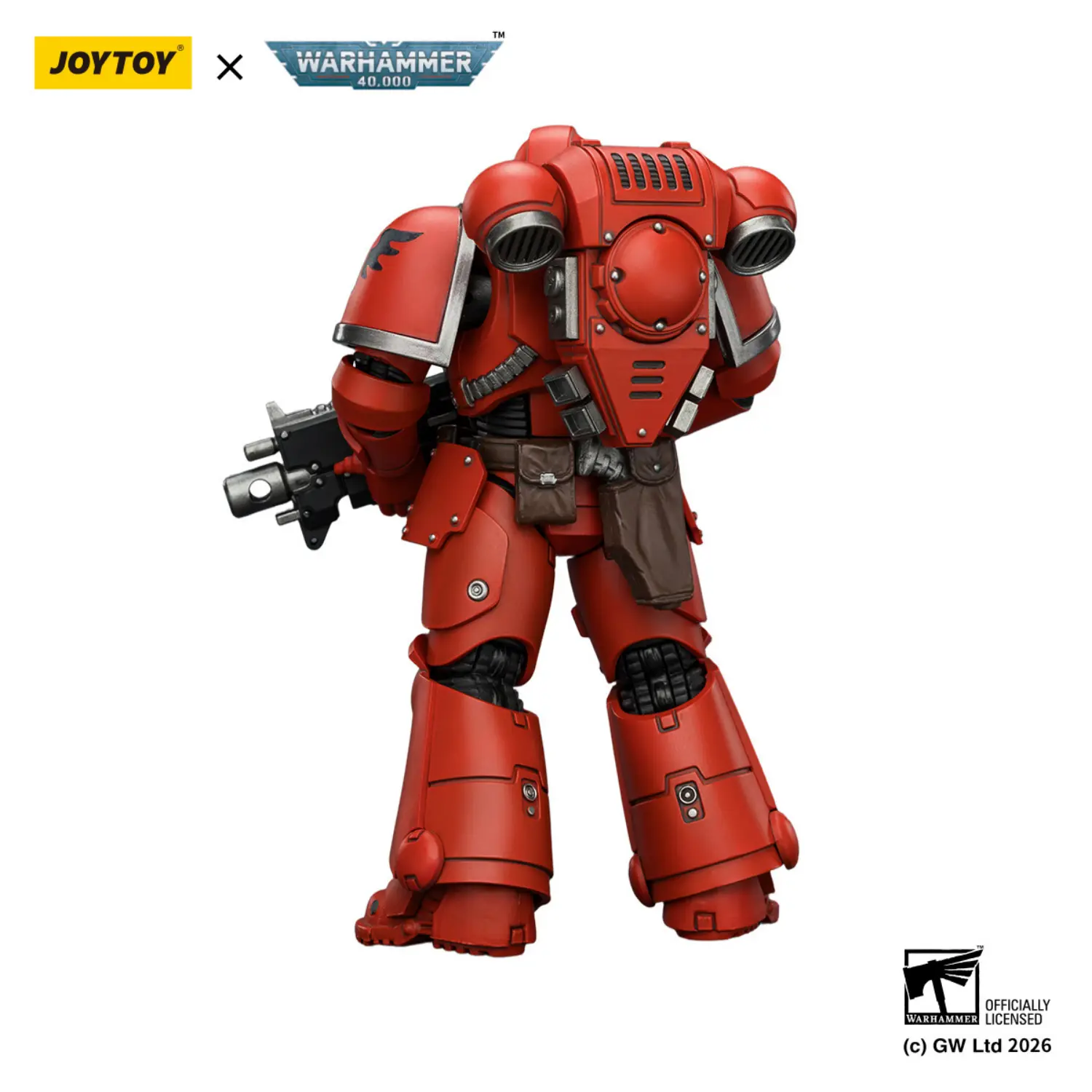 the back of the Action Figure - JoyToy Blood Angels Intercessor with Bolt Rifle, Bolt Pistol and Chainsword 1 18 - Warhammer 40K in white background the back of the Action Figure - JoyToy Blood Angels Intercessor with Bolt Rifle, Bolt Pistol and Chainsword 1 18 - Warhammer 40K in white background