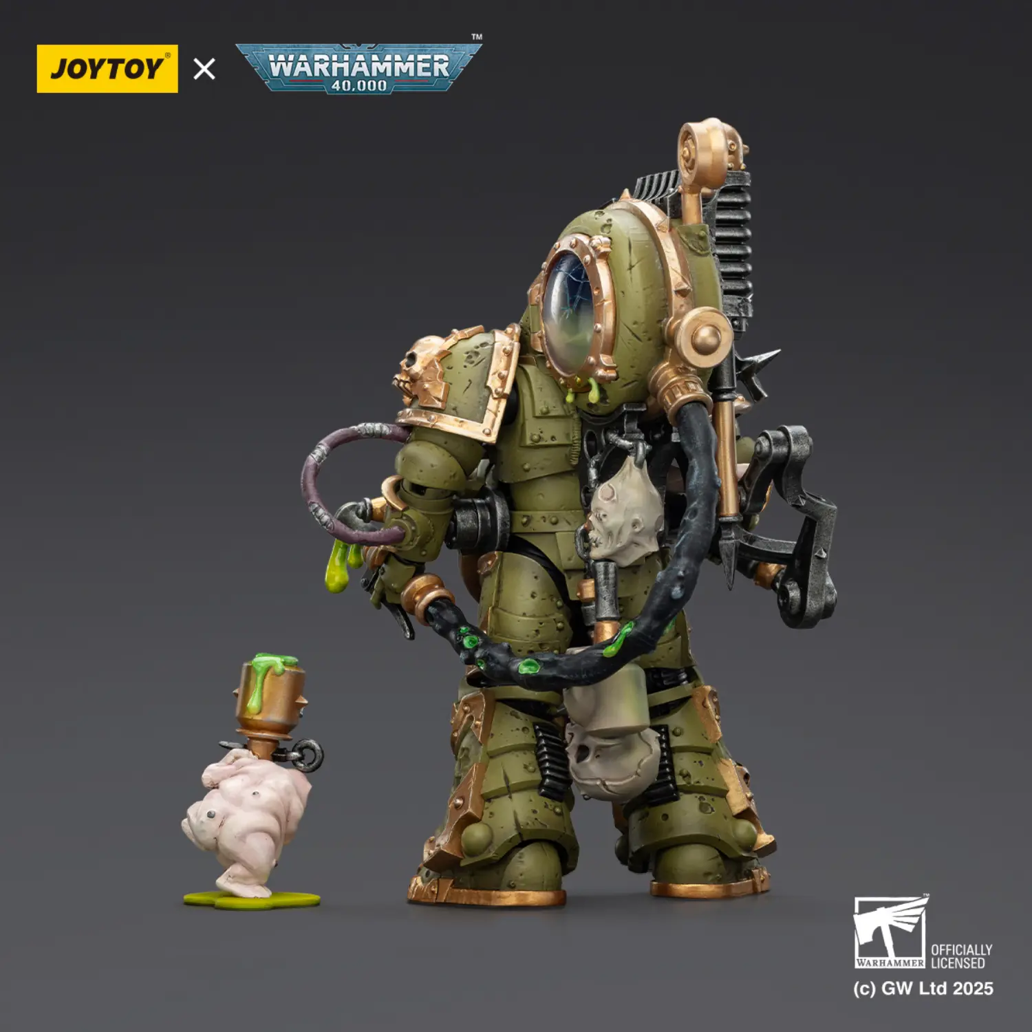the back of the Action Figure - JoyToy Death Guard Foul Blightspawn with Plague Sprayer 1 18 - Warhammer 40K