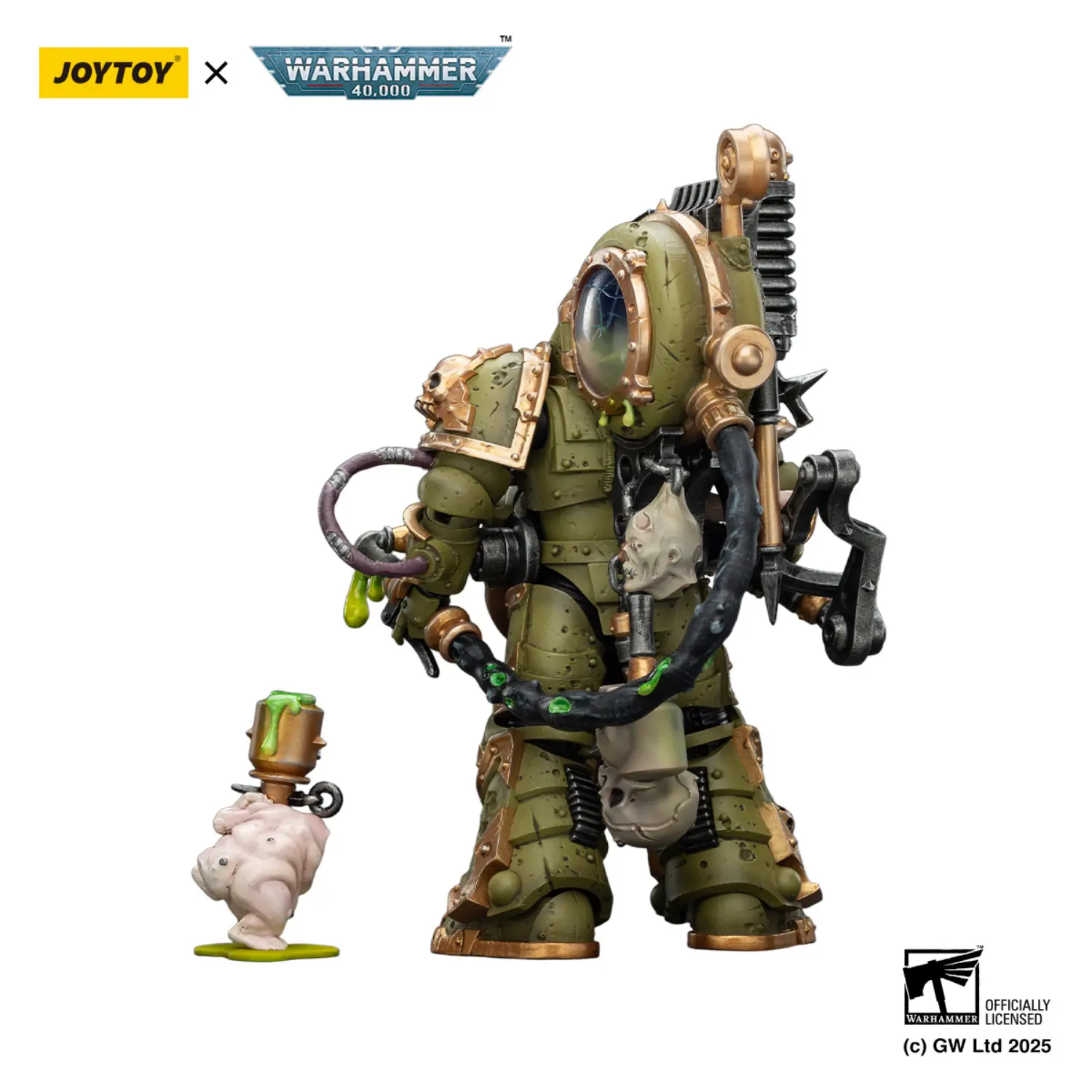 the back of the Action Figure - JoyToy Death Guard Foul Blightspawn with Plague Sprayer 1 18 - Warhammer 40K in white background