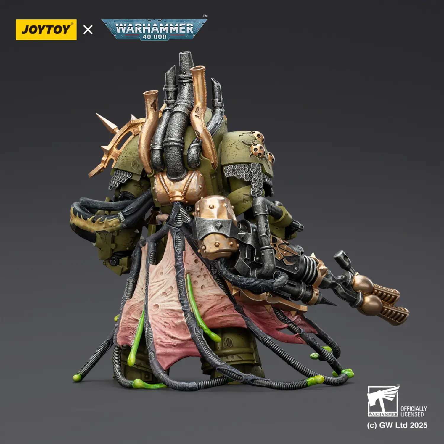 the back of the Action Figure - JoyToy Death Guard Lord of Virulence with Power Fist and Twin Plague Spewer 1 18 - Warhammer 40K the back of the Action Figure - JoyToy Death Guard Lord of Virulence with Power Fist and Twin Plague Spewer 1 18 - Warhammer 40K