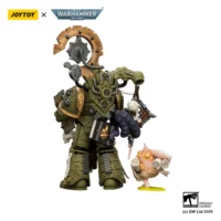 the back of the Action Figure - JoyToy Death Guard Tallyman with Plasma Pistol 1 18 - Warhammer 40K in white background