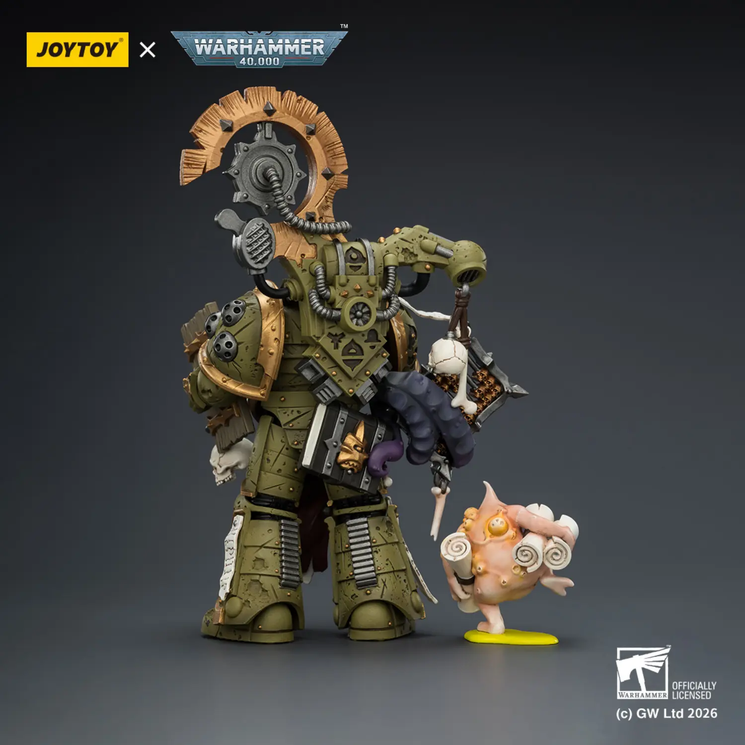 the back of the Action Figure - JoyToy Death Guard Tallyman with Plasma Pistol 1 18 - Warhammer 40K