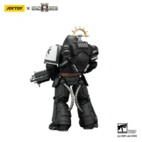 the back of the Action Figure - JoyToy Game Edition Black Templars Heavy Intercessor with Heavy Bolt Rifle and Bolt Pistol 1 18 - Warhammer 40K Space Marine 2 in white background