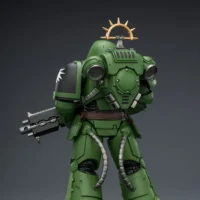 the back of the Action Figure - JoyToy Game Edition Salamanders Heavy Intercessor with Heavy Bolt Rifle and Bolt Pistol 1 18 - Warhammer 40K Space Marine 2 rectangle image
