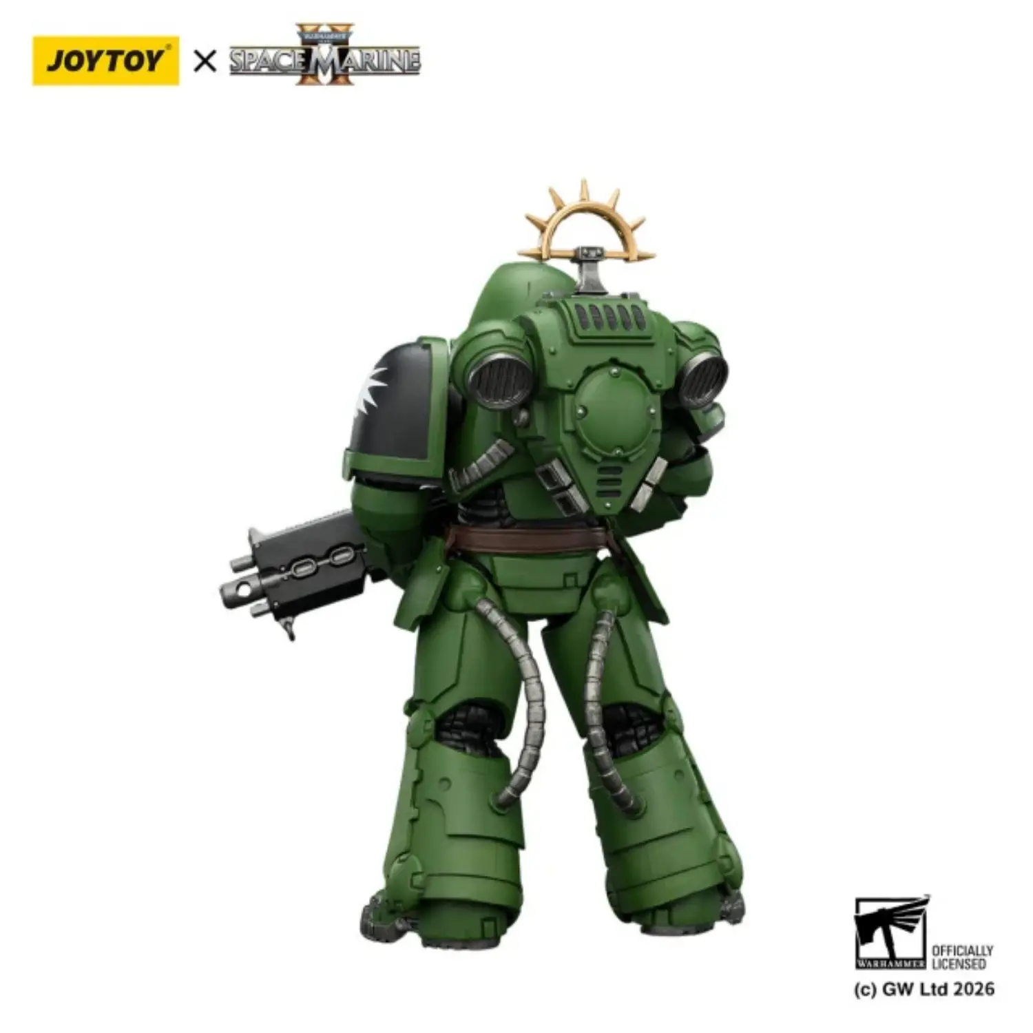 the back of the Action Figure - JoyToy Game Edition Salamanders Heavy Intercessor with Heavy Bolt Rifle and Bolt Pistol 1 18 - Warhammer 40K Space Marine 2