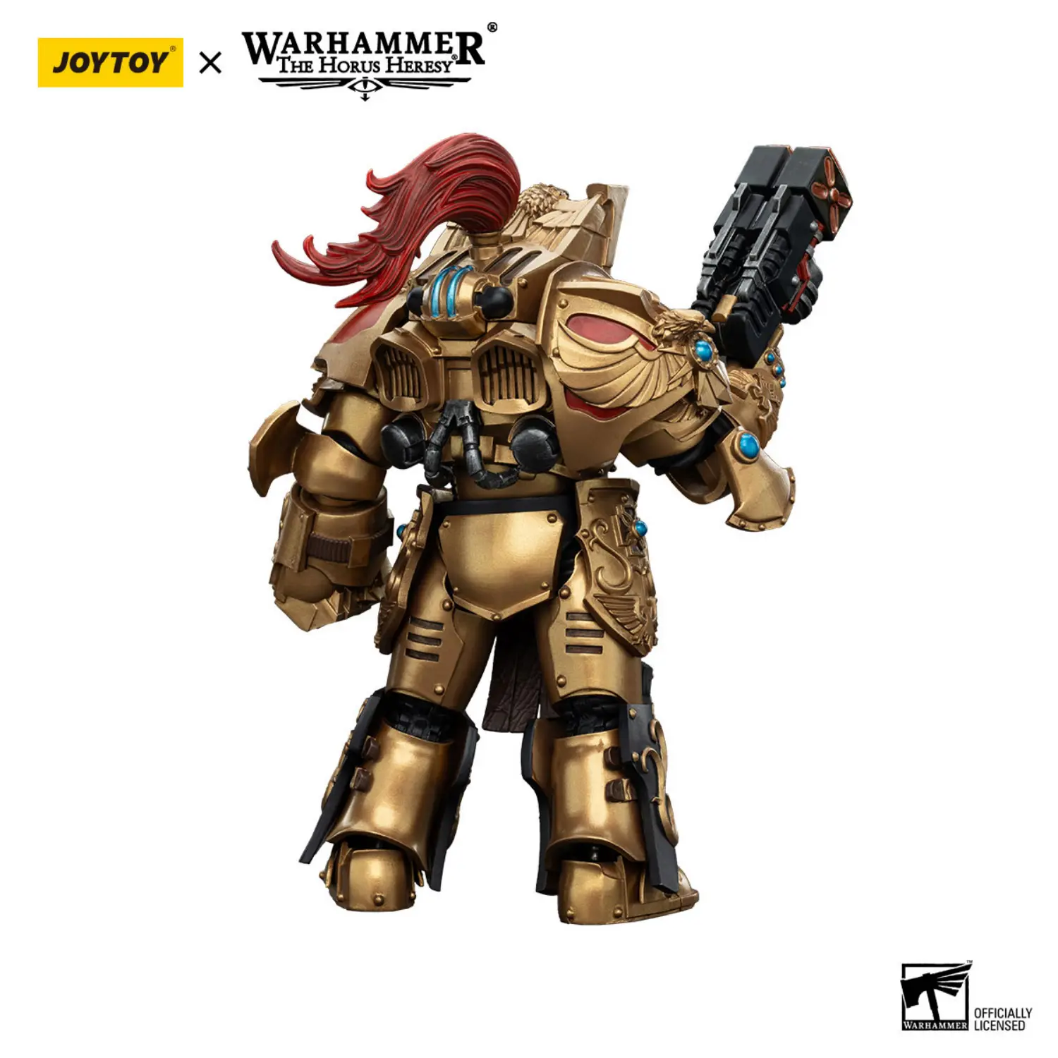 the back of the Action Figure - JoyToy Legio Custodes Aquilon Terminator with Twin-linked Adrathic Destructor 1 18 - Warhammer The Horus Heresy in white background the back of the Action Figure - JoyToy Legio Custodes Aquilon Terminator with Twin-linked Adrathic Destructor 1 18 - Warhammer The Horus Heresy in white background