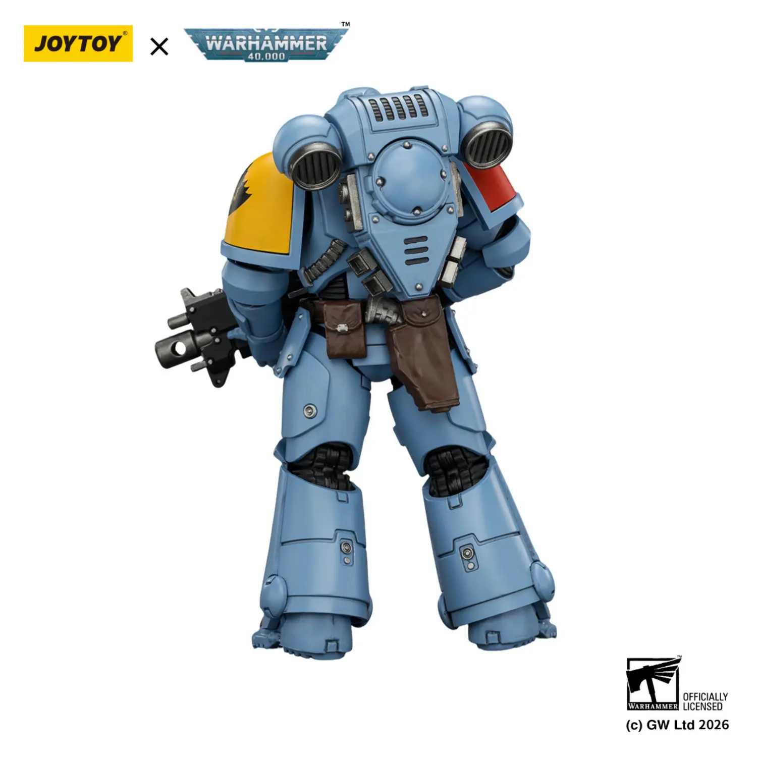 the back of the Action Figure - JoyToy Space Wolves Intercessor with Bolt Rifle, Bolt Pistol and Chainsword 1 18 - Warhammer 40K in white background the back of the Action Figure - JoyToy Space Wolves Intercessor with Bolt Rifle, Bolt Pistol and Chainsword 1 18 - Warhammer 40K in white background
