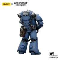 the back of the Action Figure - JoyToy Ultramarines Legion MKVI Tactical Legionary with Chain-Bayonet 1 18 - Warhammer The Horus Heresy in white background
