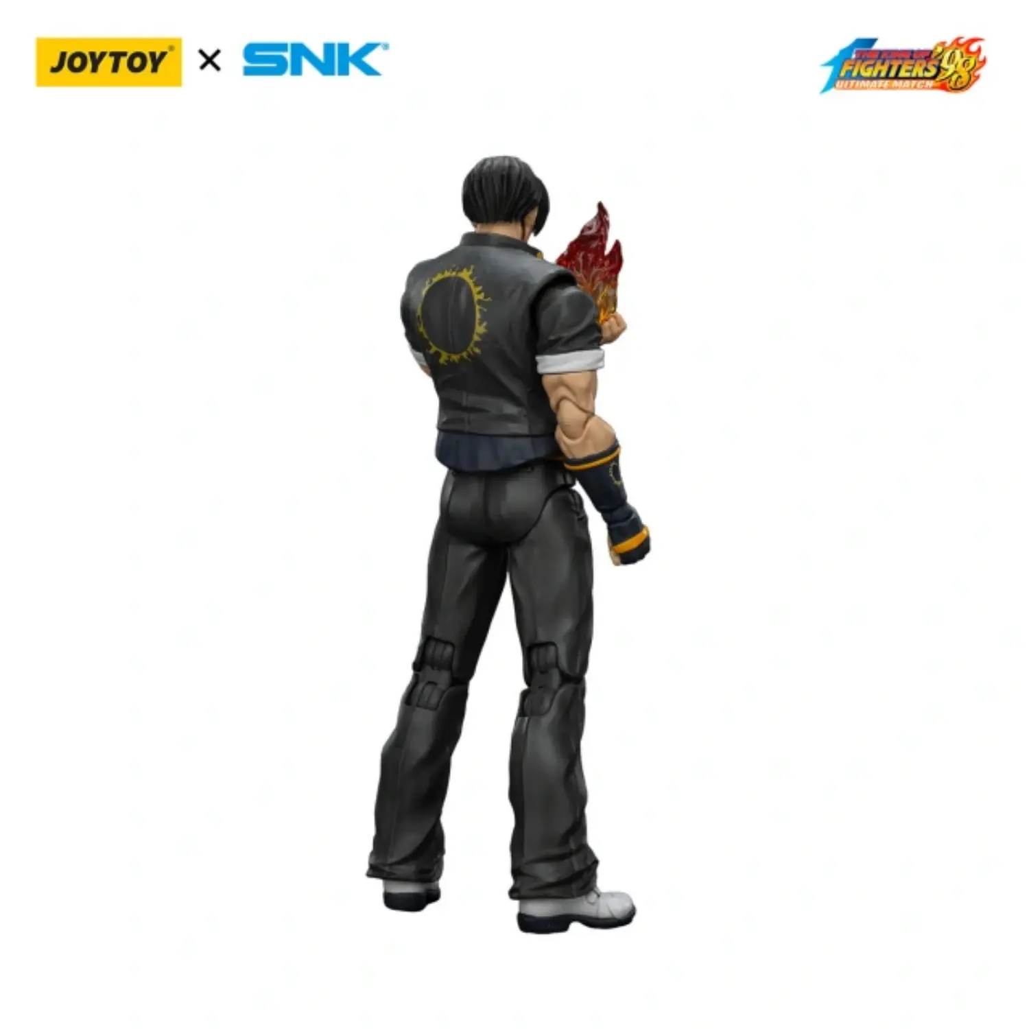 the back of the Action Figure - Kyo Kusanagi KOF _98 UM Hero Team SNK 1 18 - JOYTOY The King of Fighters in white background