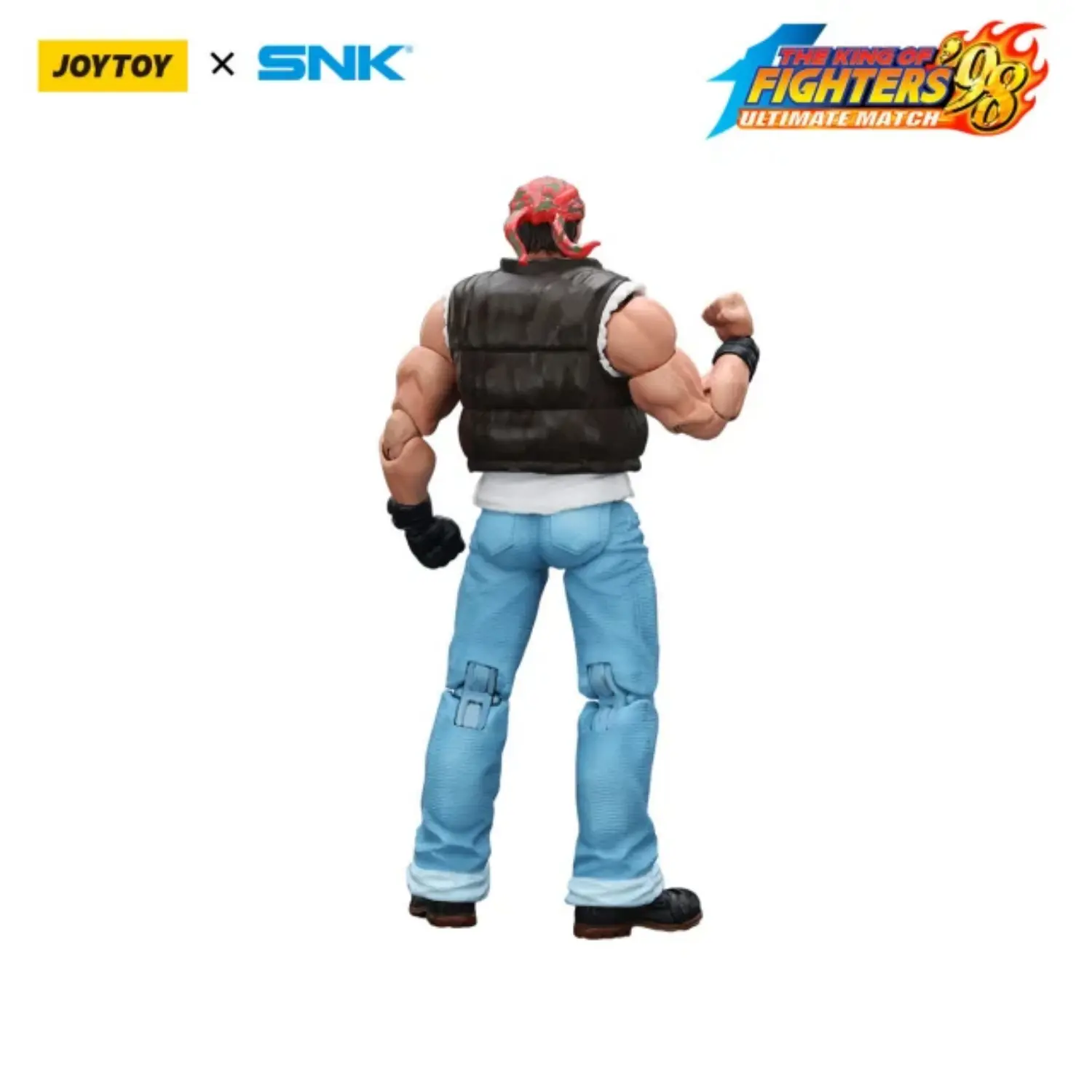 the back of the Action Figure - Ralf Jones KOF _98 UM Ikari Warriors Team SNK 1 18 - JOYTOY The King of Fighters in white background Action Figure - Ralf Jones KOF '98 UM Ikari Warriors Team SNK 1/18 - JOYTOY The King of Fighters
