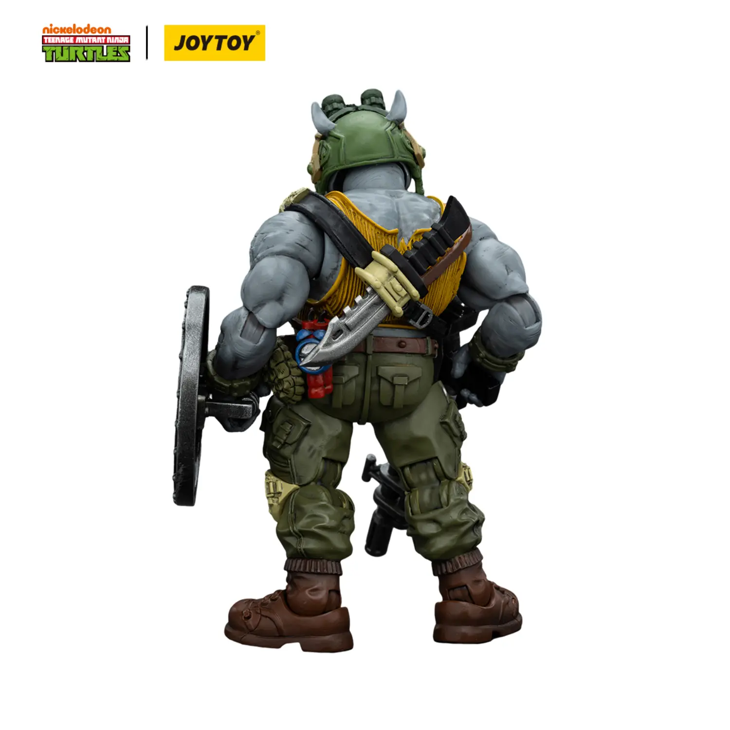 the back of the Action Figure - Rocksteady TMNT Nickelodeon 1 18 - JOYTOY Teenage Mutant Ninja Turtles in white background The Back Of The Action Figure Rocksteady Tmnt Nickelodeon 1 18 Joytoy Teenage Mutant Ninja Turtles In White Background