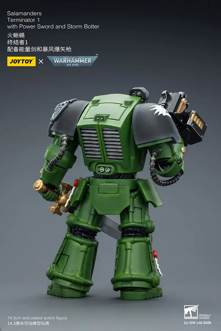 the back of the Action Figure - Salamanders Terminator 1 with Power Sword and Storm Bolter 1 18 - JOYTOY Warhammer 40K rectangle image the back of the Action Figure - Salamanders Terminator 1 with Power Sword and Storm Bolter 1 18 - JOYTOY Warhammer 40K rectangle image