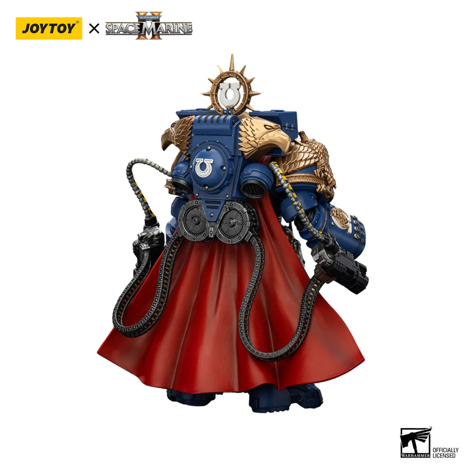 the back of the Action Figure - Ultramarines Marneus Calgar, Chapter Master with MkX Gravis Armour and Gauntlets of Ultramar 1 18 - JOYTOY Warhammer 40K in white background The Back Of The Action Figure Ultramarines Marneus Calgar, Chapter Master With Mkx Gravis Armour And Gauntlets Of Ultramar 1 18 Joytoy Warhammer 40k In White Background