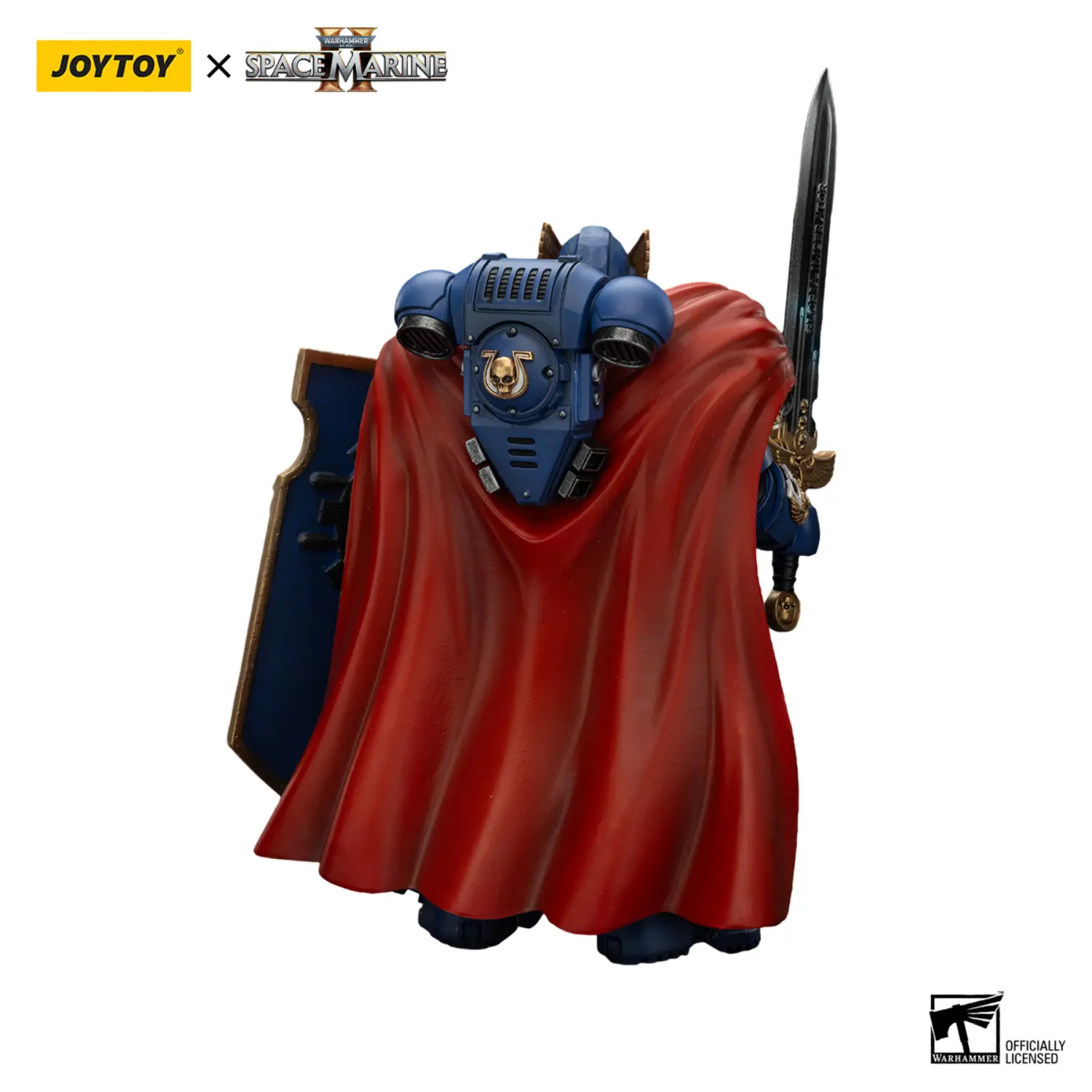The Back Of The Action Figure Ultramarines Victrix Honour Guard With Storm Shield And Power Sword 1 18 Joytoy Warhammer 40k In White Background