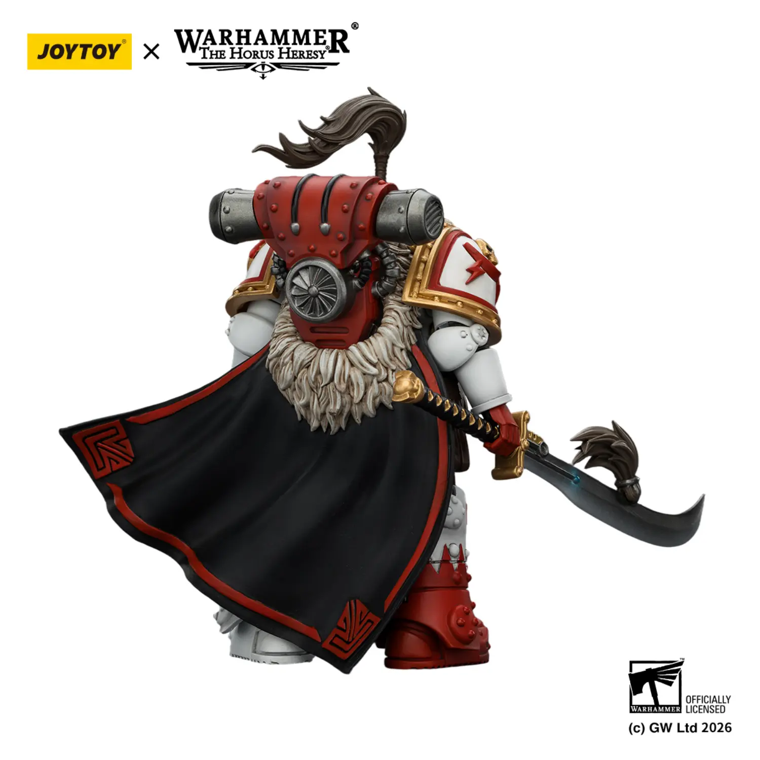 the back of the Action Figure - White Scars Hibou Khan 1 18 - JoyToy Warhammer The Horus Heresy in white background The Back Of The Action Figure White Scars Hibou Khan 1 18 Joytoy Warhammer The Horus Heresy In White Background