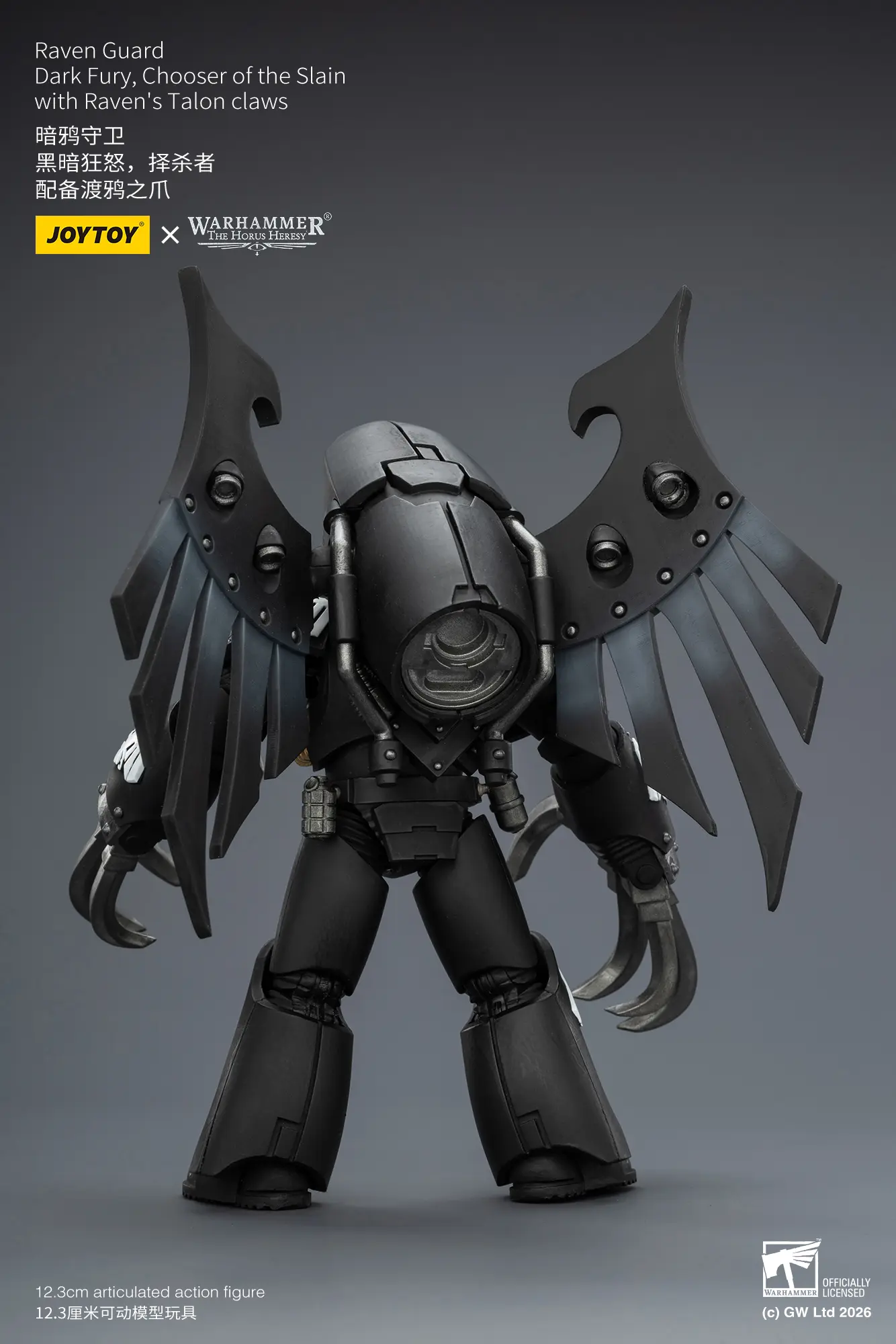 the back of the Action Figure – JoyToy Raven Guard Dark Fury, Chooser of the Slain with Raven’s Talon claws 1 18 – Warhammer The Horus Heresy rectangle image