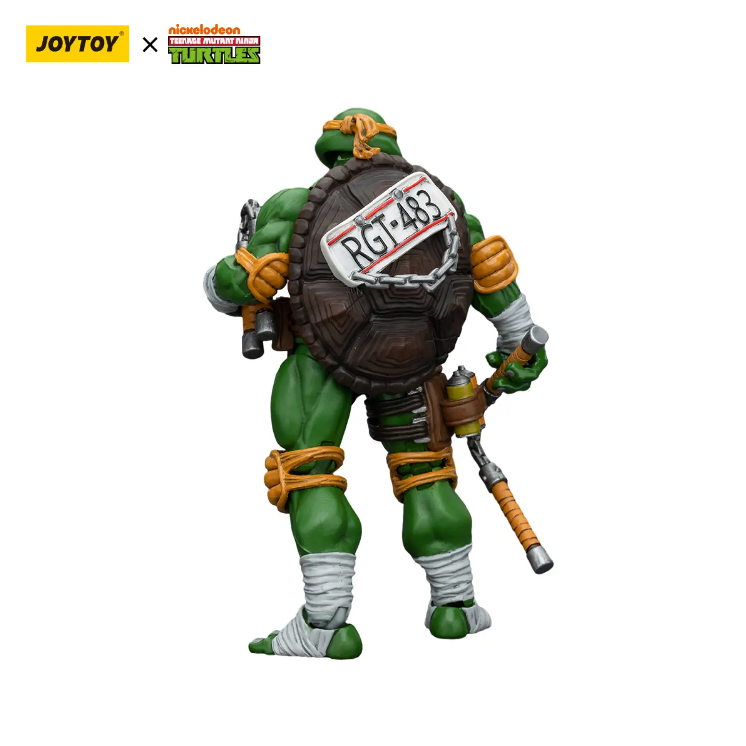 the back of the Action Figure – Michelangelo TMNT Nickelodeon 1 18 – JOYTOY Teenage Mutant Ninja Turtles in white background the back of the Action Figure – Michelangelo TMNT Nickelodeon 1 18 – JOYTOY Teenage Mutant Ninja Turtles in white background