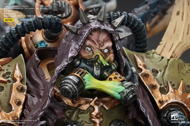 The Details Of Action Figure Chaos Space Marines Death Guard Mortarion, Daemon Primarch Of Nurgle With Ancient Weapons 'the Lantern' And 'silence' 1 18 Joytoy Warhammer 40k Rectangle Image 10