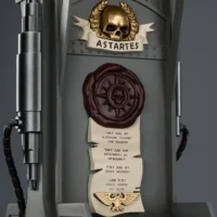 the details of the the display stand of the Action Figure - JOYTOY White Scars MkX Helmet & Display Stand 1 1 Life-Size Replica - Warhammer 40K rentangle image the details of the the display stand of the Action Figure - JOYTOY White Scars MkX Helmet & Display Stand 1 1 Life-Size Replica - Warhammer 40K rentangle image