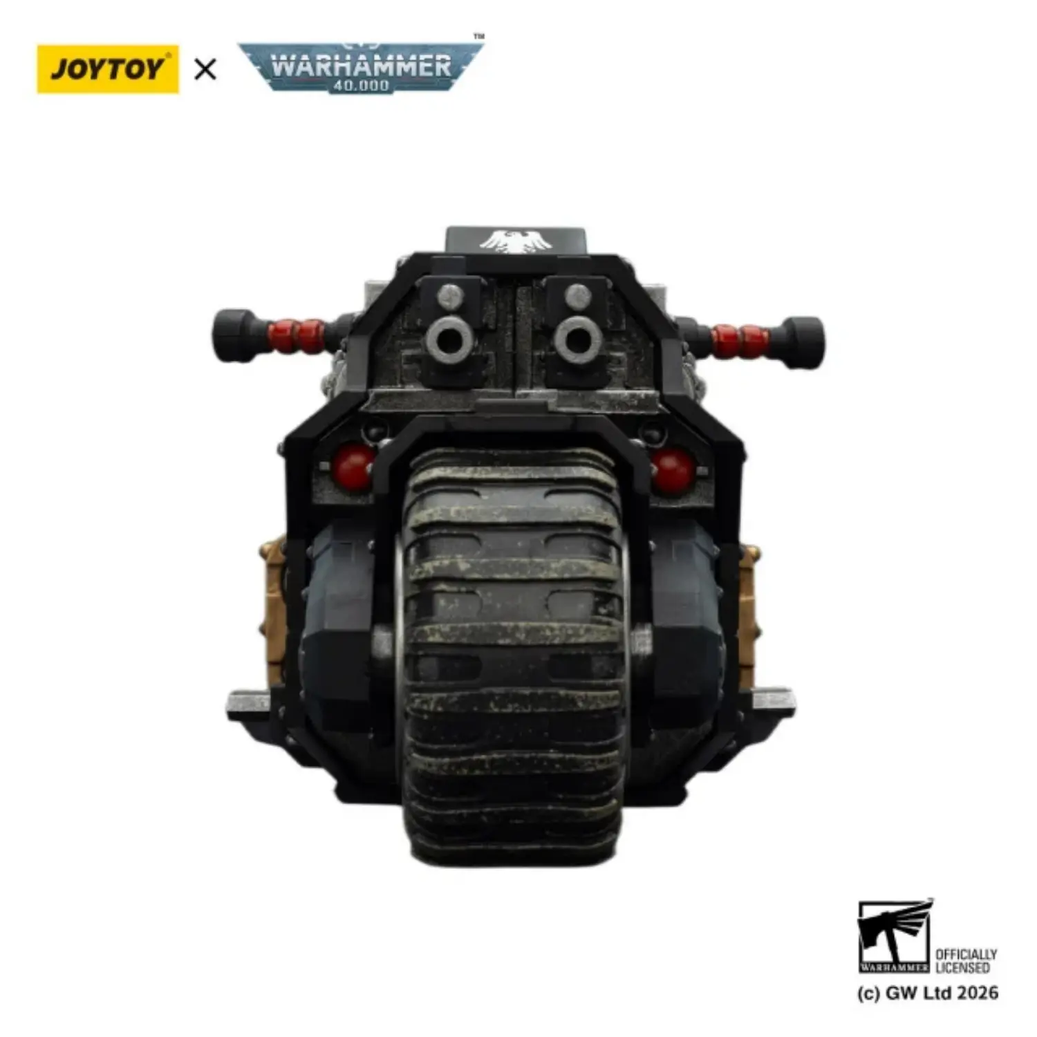 the front of Action Figure Vehicle - Raven Guard Raider-pattern Combat Bike with twin-linked bolt rifles 1 18 - JOYTOY Warhammer 40K in white background The Front Of Action Figure Vehicle Raven Guard Raider Pattern Combat Bike With Twin Linked Bolt Rifles 1 18 Joytoy Warhammer 40k In White Background