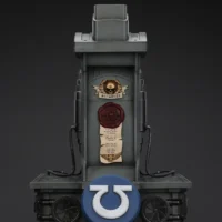 The Front Of The The Display Stand Of Action Figure Joytoy Ultramarines Captain Mkx Helmet 1 1 Life Size Replica Warhammer 40k Rectangle Image