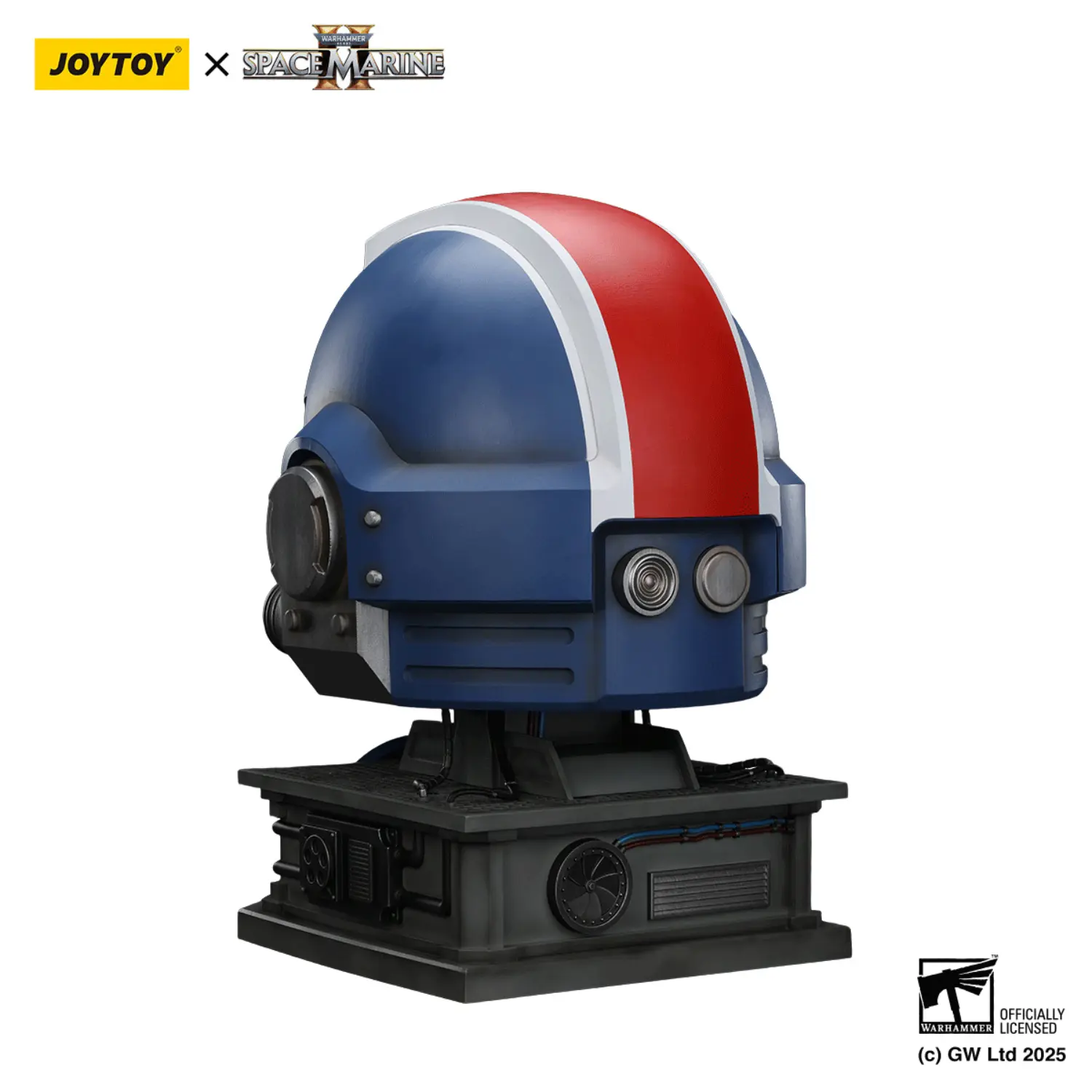 the left back of Action Figure Helmet - Ultramarines Lieutenant Titus' MkX Helmet & Display Stand 1 1 Life-Size Wearable Replica - JOYTOY Warhammer 40K in white background The Left Back Of Action Figure Helmet Ultramarines Lieutenant Titus' Mkx Helmet & Display Stand 1 1 Life Size Wearable Replica Joytoy Warhammer 40k In White Background
