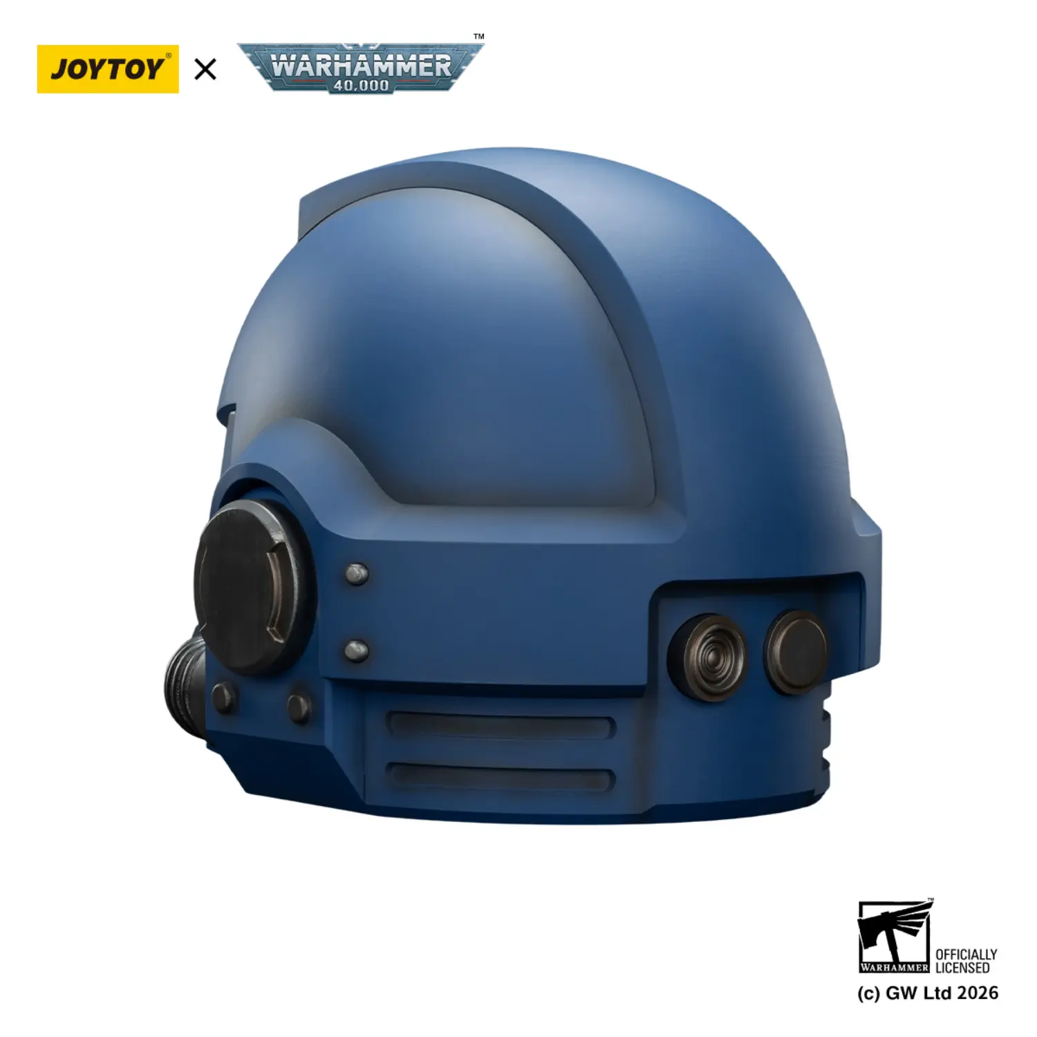 The Left Back Of The Action Figure Joytoy Ultramarines Captain Mkx Helmet 1 1 Life Size Replica Warhammer 40k In White Background