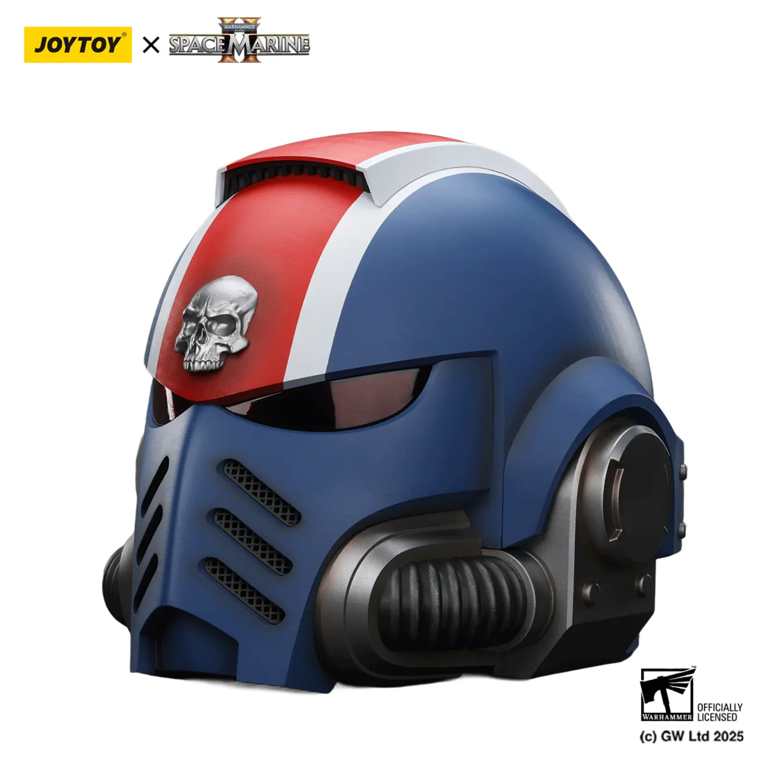 the left front of Action Figure Helmet - Ultramarines Lieutenant Titus MkX 1 1 Life-Size Wearable Replica - JOYTOY Warhammer 40K in white background The Left Front Of Action Figure Helmet Ultramarines Lieutenant Titus Mkx 1 1 Life Size Wearable Replica Joytoy Warhammer 40k In White Background