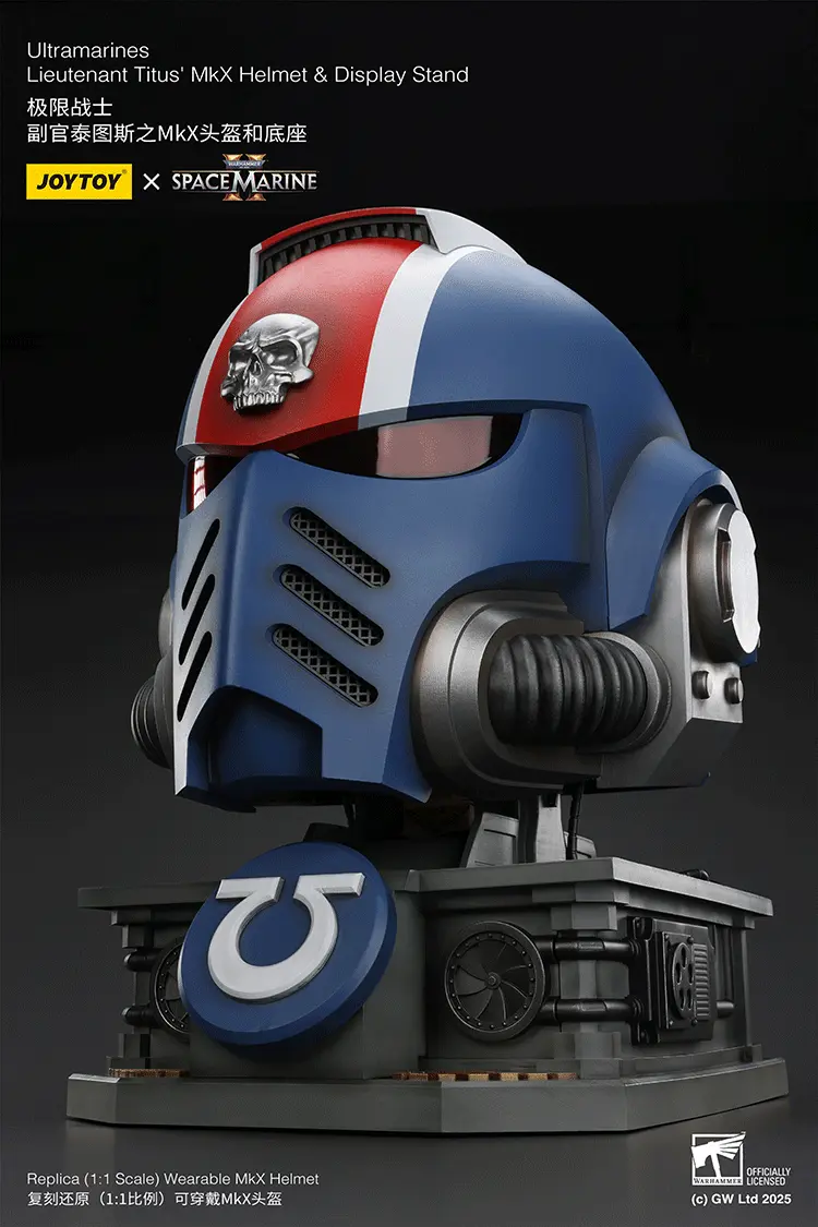 the left front of Action Figure Helmet - Ultramarines Lieutenant Titus' MkX Helmet & Display Stand 1 1 Life-Size Wearable Replica - JOYTOY Warhammer 40K rectangle image The Left Front Of Action Figure Helmet Ultramarines Lieutenant Titus' Mkx Helmet & Display Stand 1 1 Life Size Wearable Replica Joytoy Warhammer 40k Rectangle Image