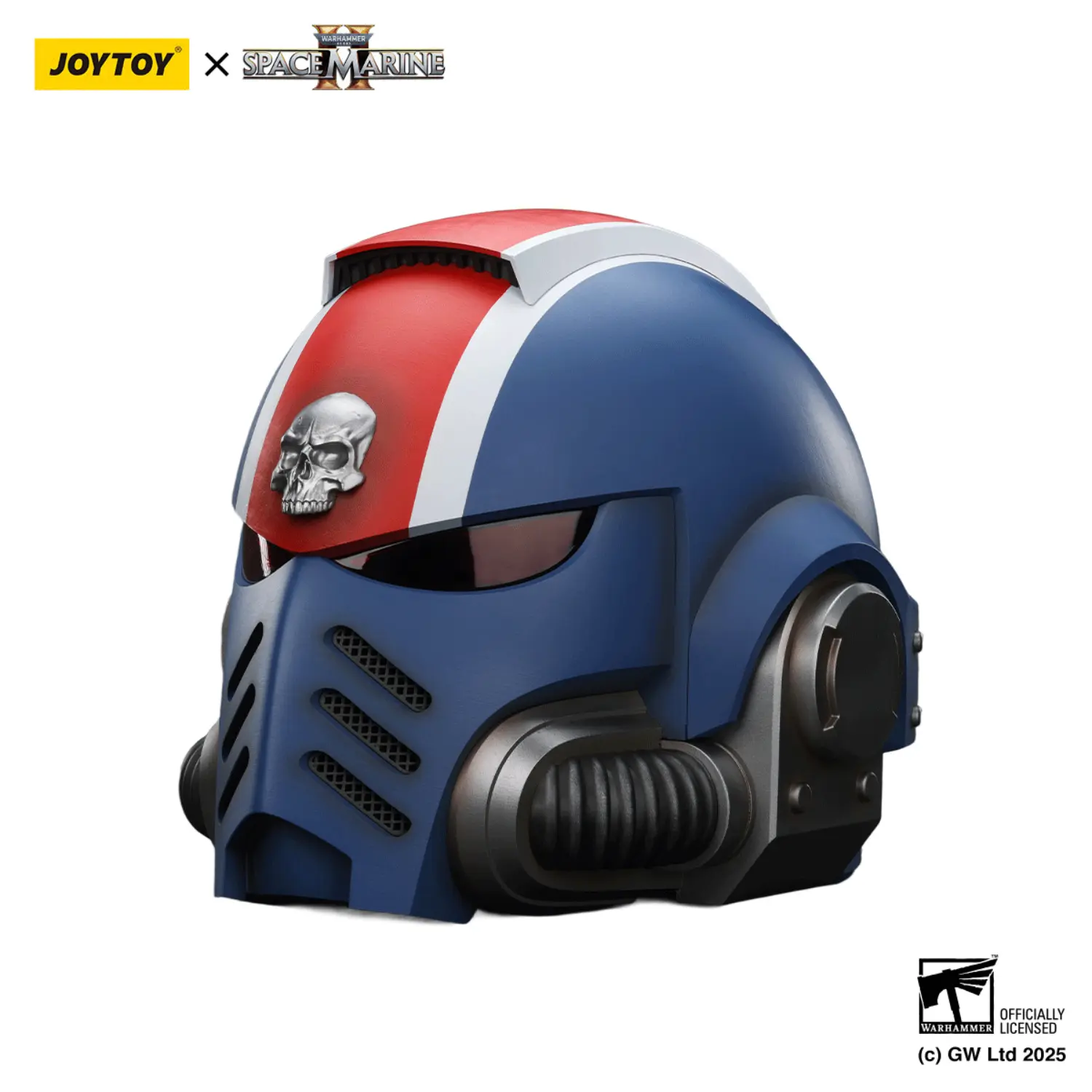 the left of Action Figure Helmet - Ultramarines Lieutenant Titus' MkX Helmet & Display Stand 1 1 Life-Size Wearable Replica - JOYTOY Warhammer 40K in white background The Left Of Action Figure Helmet Ultramarines Lieutenant Titus' Mkx Helmet & Display Stand 1 1 Life Size Wearable Replica Joytoy Warhammer 40k In White Background