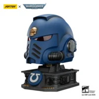 The Left Of T He Action Figure Joytoy Ultramarines Captain Mkx Helmet & Display Stand 1 1 Life Size Replica Warhammer 40k In White Background