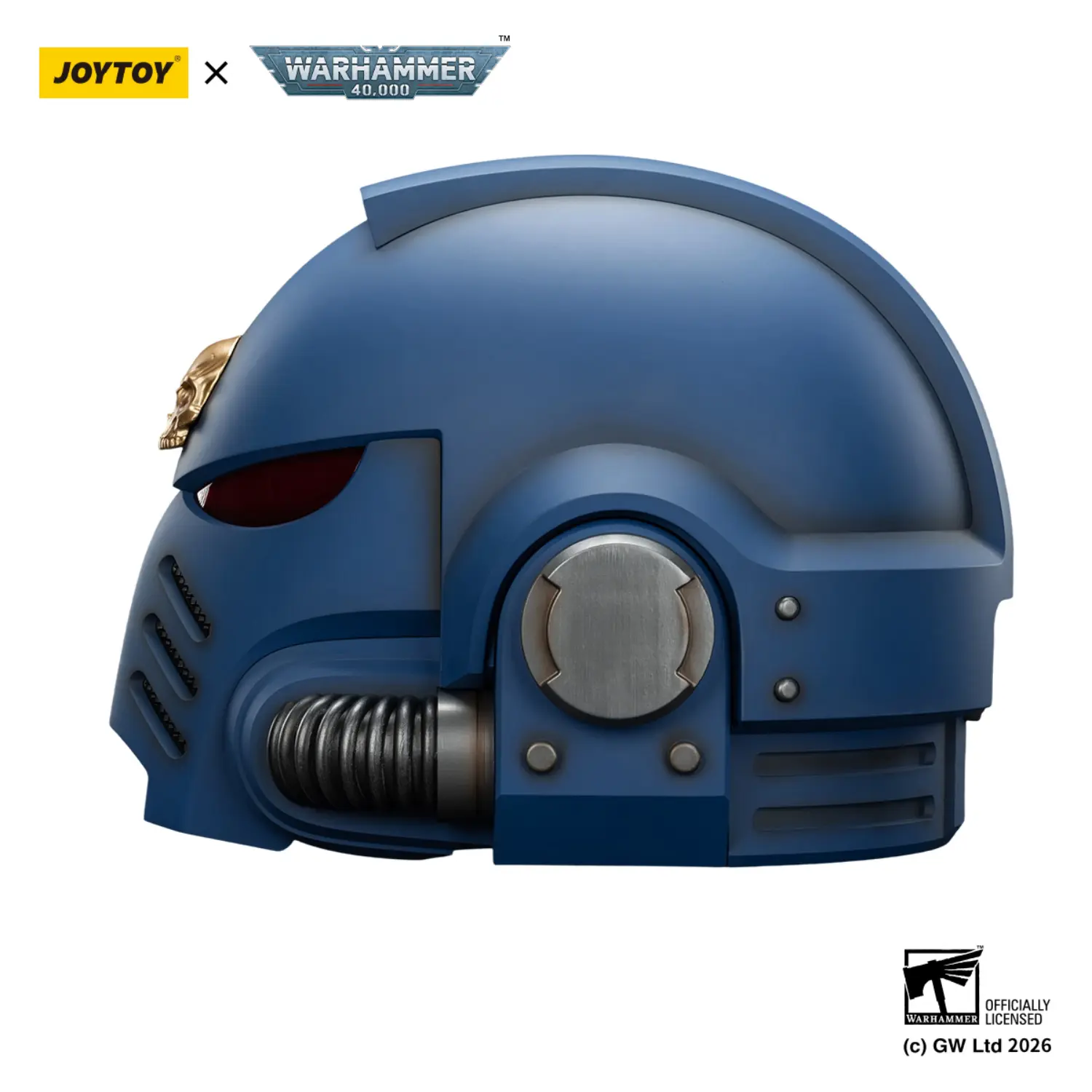 The Left Of The Action Figure Joytoy Ultramarines Captain Mkx Helmet 1 1 Life Size Replica Warhammer 40k In White Background