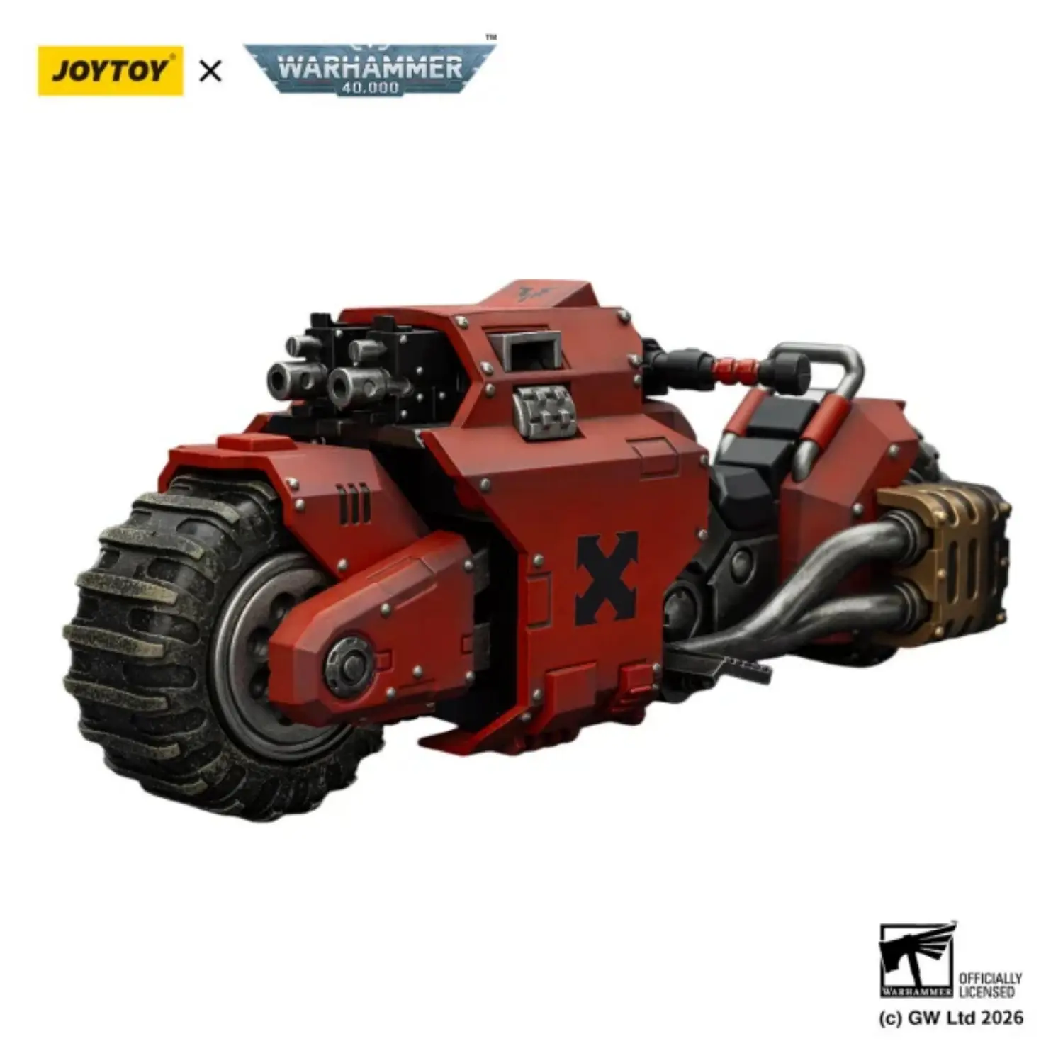 the left of the Action Figure Vehicle - Blood Angels Raider-pattern Combat Bike with twin-linked bolt rifles 1 18 - JOYTOY Warhammer 40K in white background The Left Of The Action Figure Vehicle Blood Angels Raider Pattern Combat Bike With Twin Linked Bolt Rifles 1 18 Joytoy Warhammer 40k In White Background