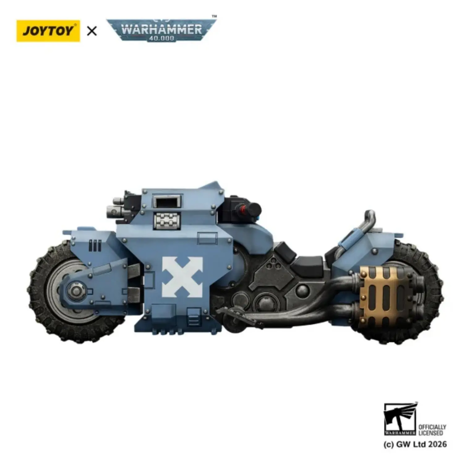 the left of the Action Figure Vehicle - Space Wolves Raider-pattern Combat Bike with twin-linked bolt rifles 1 18 - JOYTOY Warhammer 40K in white background The Left Of The Action Figure Vehicle Space Wolves Raider Pattern Combat Bike With Twin Linked Bolt Rifles 1 18 Joytoy Warhammer 40k In White Background